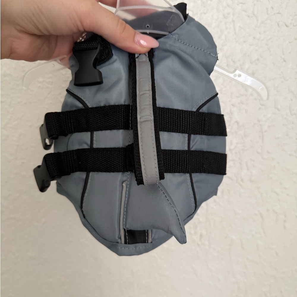 Gray Dog Life Jacket with Black Straps